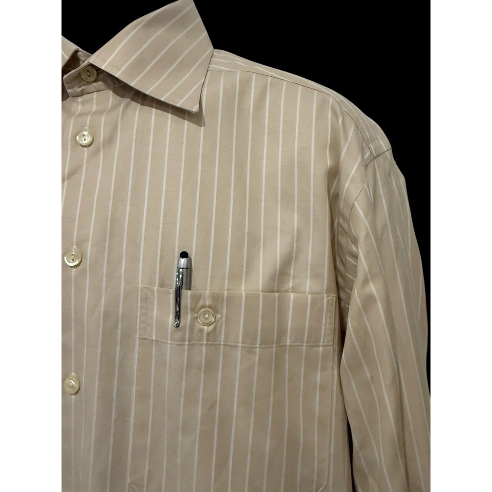 Eton Of Sweden Shirt Mens 40 15.75 Pocket Twill Beige Pin Stripe Button